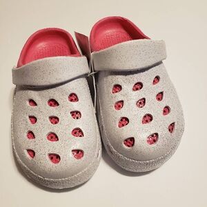 Girls White Glitter Clogs 